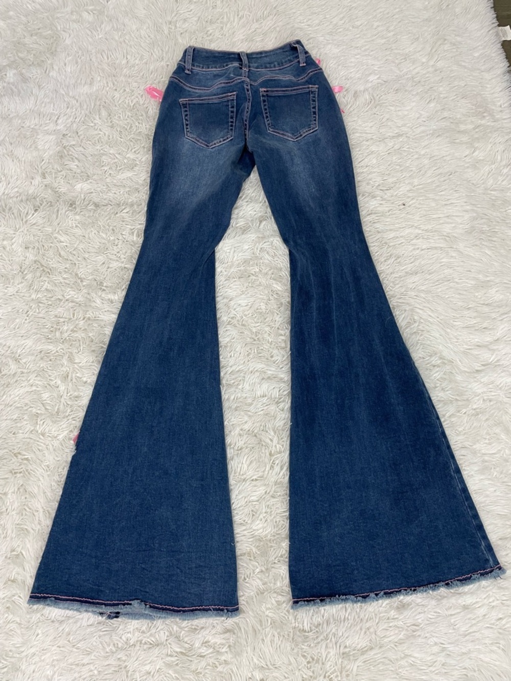 SUGAR THRILLZ Amazed Babe Corset Tie Low Rise Flare Jeans Blue Pink Size XXS - Picture 3 of 9